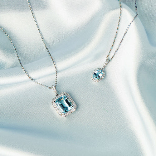 Natural Aquamarine & Diamond Pendants