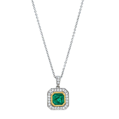 18ct White Gold 1.23ct Emerald & Diamond Pendant - Necklace - Walker & Hall