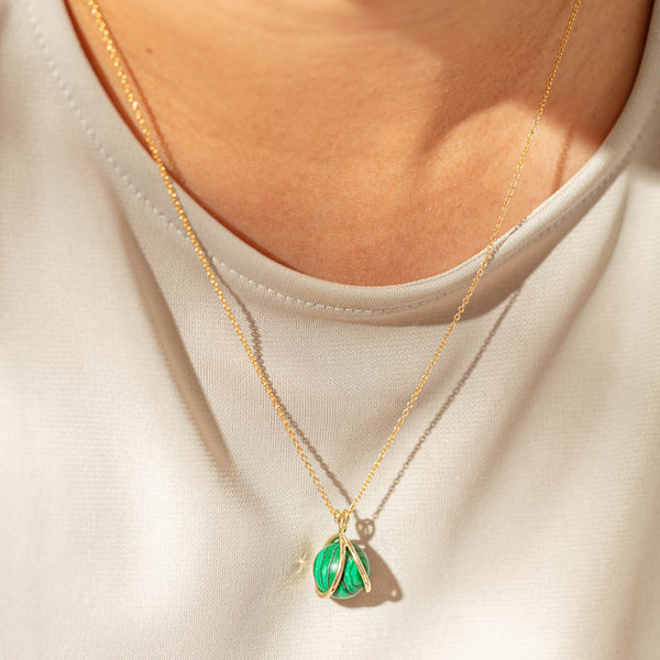9ct Yellow Gold Malachite - Of Spirit Mindful Pendant With Chain - Necklace - Walker & Hall
