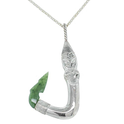 Vintage Sterling Silver Nephrite Fish Hook Pendant With Chain - Necklace - Walker & Hall