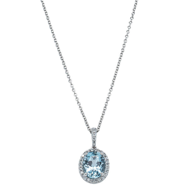 18ct White Gold 1.91ct Aquamarine & Diamond Sierra Pendant - Necklace - Walker & Hall