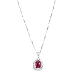18ct White Gold .81ct Ruby & Diamond Pendant - Necklace - Walker & Hall