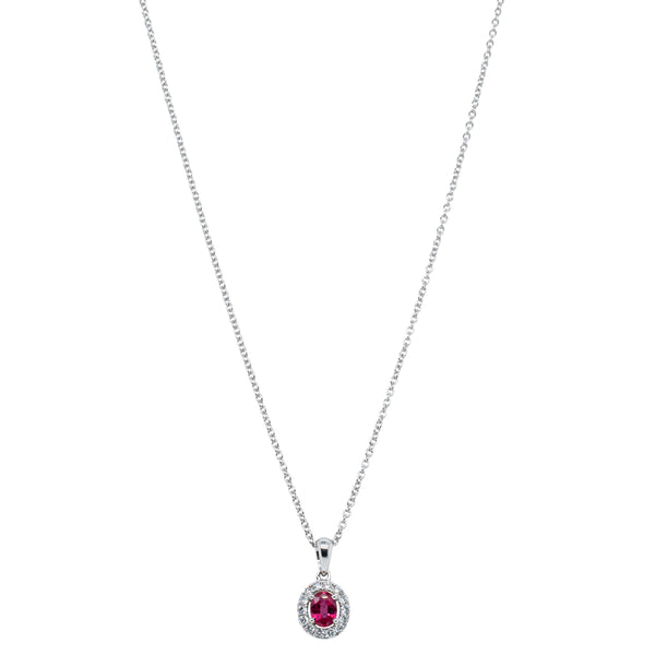 18ct White Gold .34ct Ruby & Diamond Pendant - Necklace - Walker & Hall