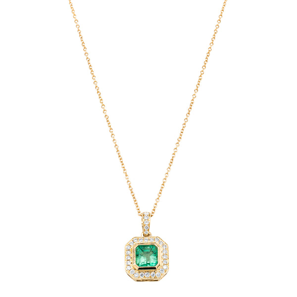 18ct Yellow Gold 1.30ct Emerald & Diamond Isla Pendant - Necklace - Walker & Hall