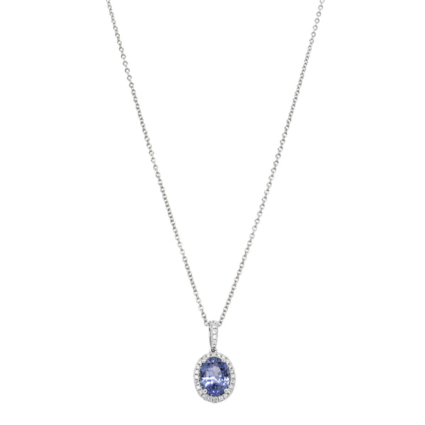 18ct White Gold 2.07ct Sapphire & Diamond Sierra Pendant - Necklace - Walker & Hall