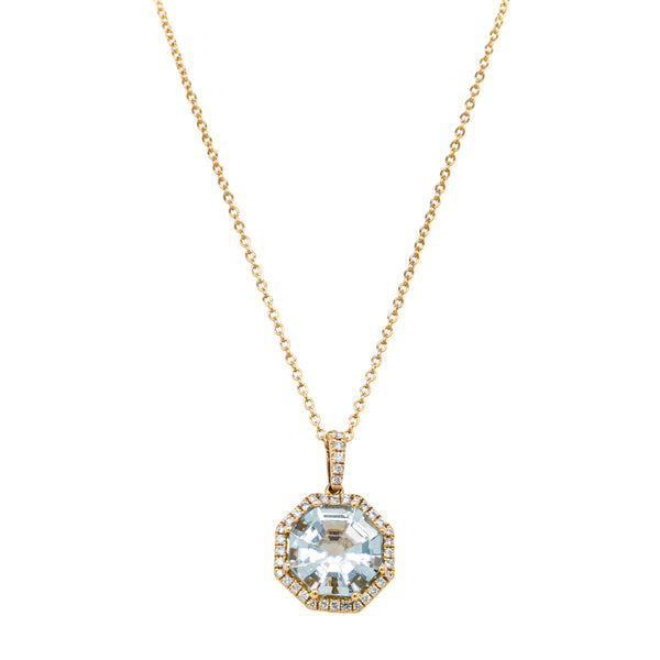 18ct Yellow Gold 3.04ct Aquamarine & Diamond Sierra Pendant - Necklace - Walker & Hall