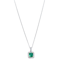 18ct White Gold .93ct Emerald & Diamond Empire Pendant - Necklace - Walker & Hall