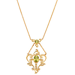Deja Vu 15ct Yellow Gold Peridot & Pearl Pendant - Necklace - Walker & Hall