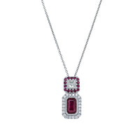 18ct White Gold Ruby & Diamond Halo Pendant-Necklace-Walker & Hall