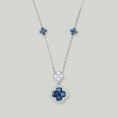 18ct White Gold 1.11ct Sapphire & Diamond Quatrefoil Pendant - Necklace - Walker & Hall
