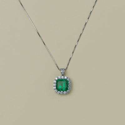 Deja Vu Platinum 7.56ct Emerald & Diamond Pendant - Necklace - Walker & Hall