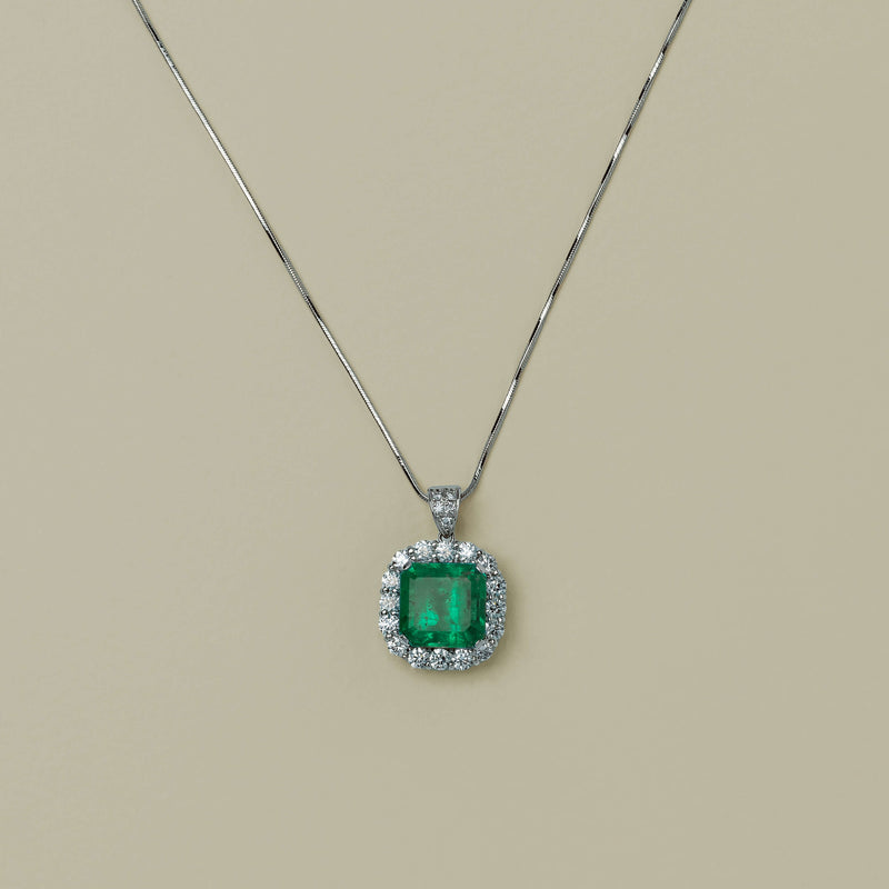 Deja Vu Platinum 7.56ct Emerald & Diamond Pendant - Necklace - Walker & Hall