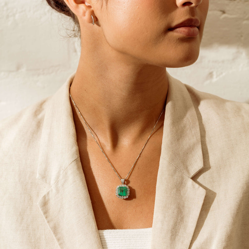 Deja Vu Platinum 7.56ct Emerald & Diamond Pendant - Necklace - Walker & Hall