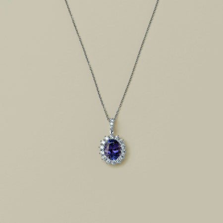 18ct White Gold 2.68ct Tanzanite & Diamond Belle Pendant - Necklace - Walker & Hall