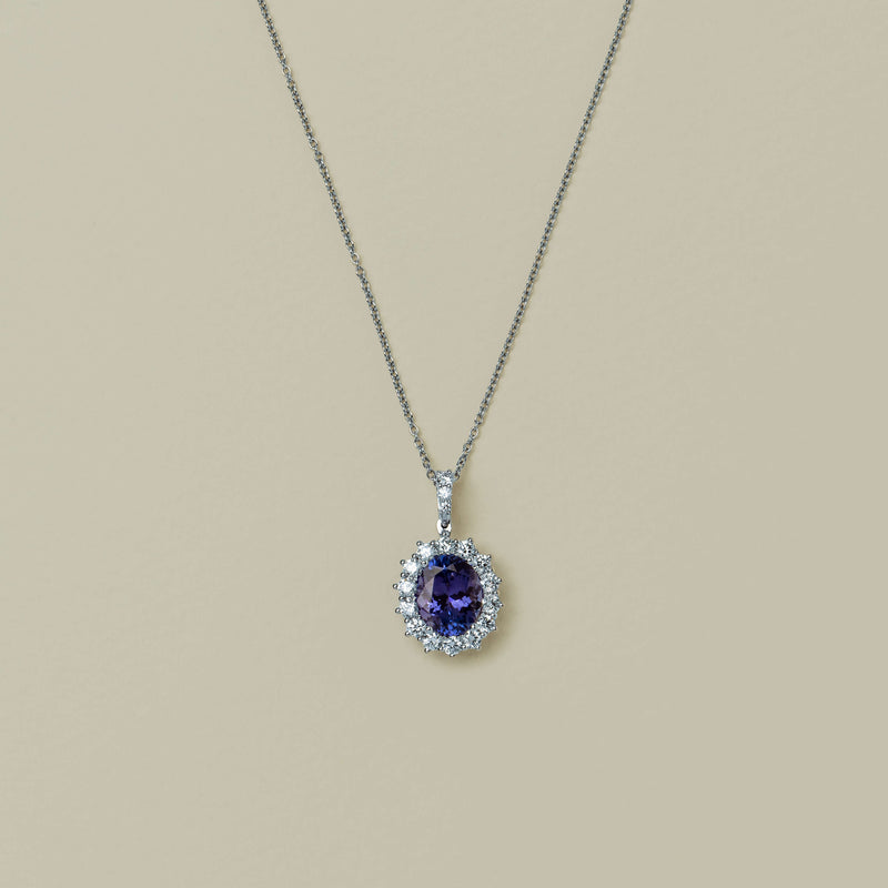 18ct White Gold 2.68ct Tanzanite & Diamond Belle Pendant - Necklace - Walker & Hall