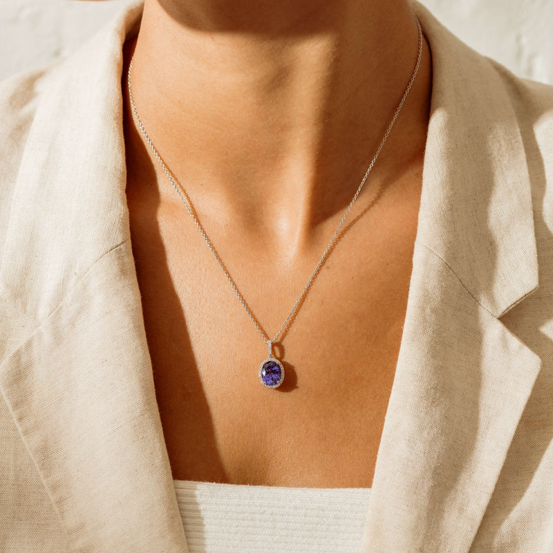 18ct White Gold 2.76ct Tanzanite & Diamond Sierra Pendant - Necklace - Walker & Hall