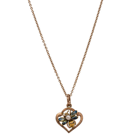 Vintage 15ct Rose Gold Enamel Bee Pendant - Necklace - Walker & Hall