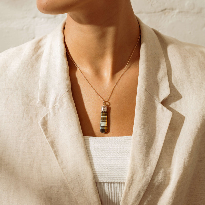Vintage 9ct Rose Gold Dyed Tiger's Eye Pendant - Necklace - Walker & Hall