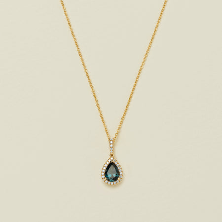 18ct Yellow Gold 1.33ct Teal Sapphire & Diamond Sierra Pendant - Necklace - Walker & Hall