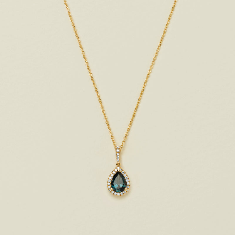 18ct Yellow Gold 1.33ct Teal Sapphire & Diamond Sierra Pendant - Necklace - Walker & Hall
