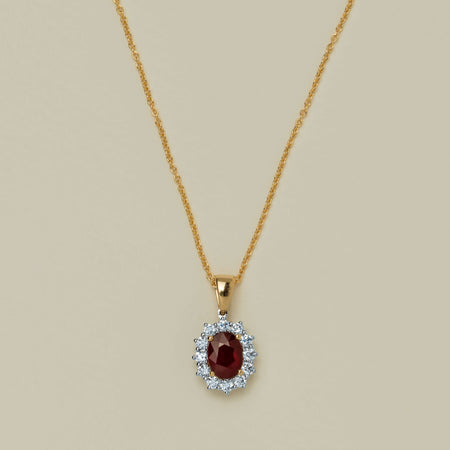 18ct Yellow Gold 1.27ct Ruby & Diamond Belle Pendant - Necklace - Walker & Hall