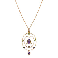 Vintage 9ct Rose Gold Amethyst, Peridot & Pearl Pendant - Necklace - Walker & Hall