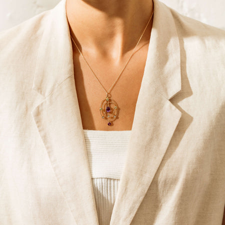 Vintage 9ct Rose Gold Amethyst, Peridot & Pearl Pendant - Necklace - Walker & Hall