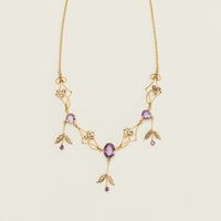 Vintage 9ct Yellow Gold Amethyst & Seed Pearl Pendant 38cm - Necklace - Walker & Hall