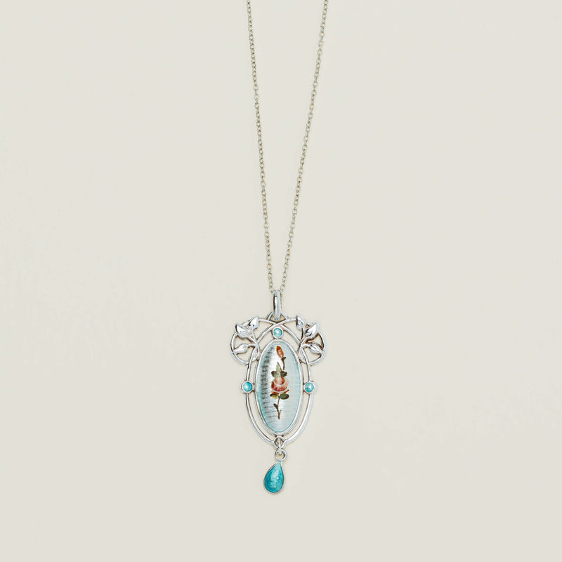 Deja Vu Sterling Silver Enamelled Art Nouveau Style Pendant - Necklace - Walker & Hall