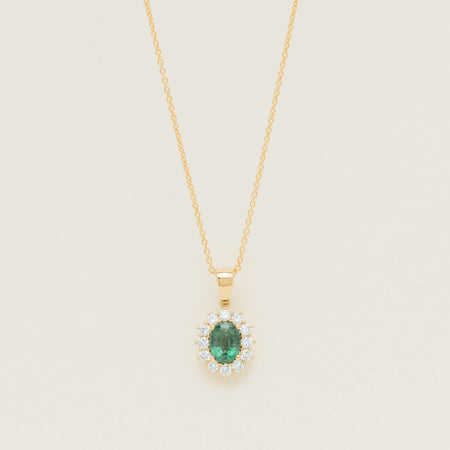 18ct Yellow Gold 1.23ct Emerald & Diamond Belle Pendant - Necklace - Walker & Hall