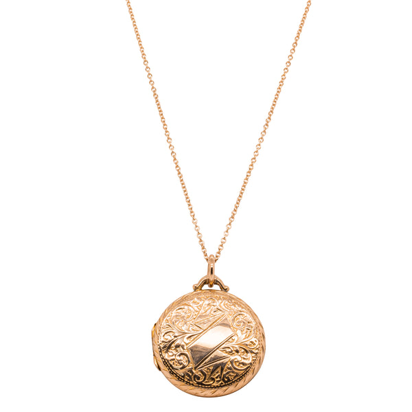 Vintage 9ct Rose Gold Engraved Round Locket - Necklace - Walker & Hall
