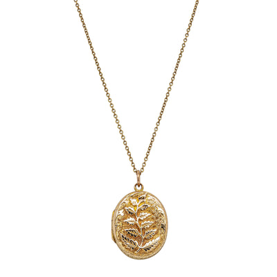 Deja Vu 15ct Rose Gold Fern Oval Locket with Chain - Necklace - Walker & Hall