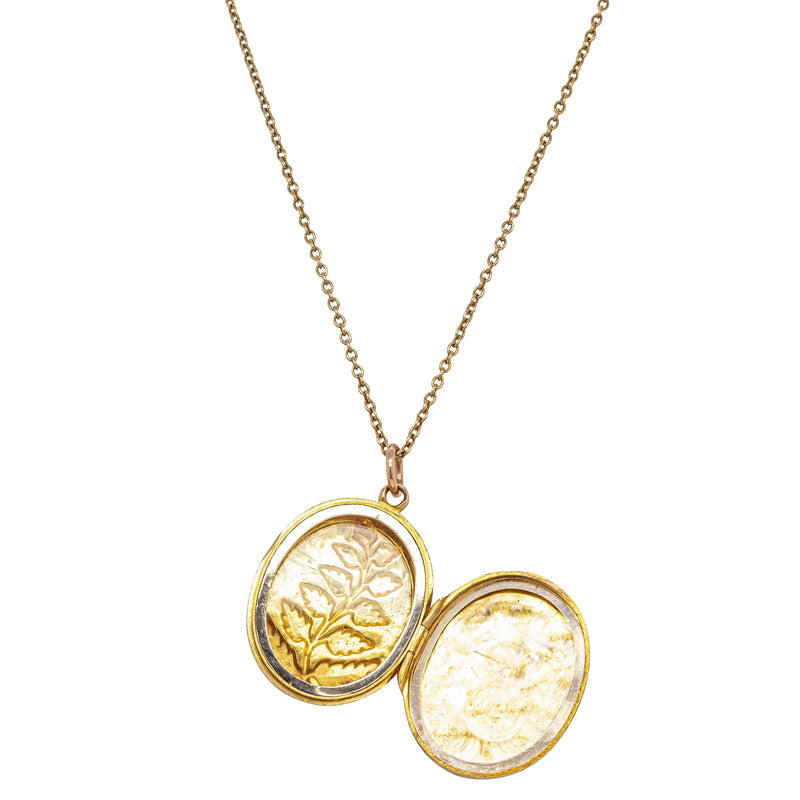 Deja Vu 15ct Rose Gold Fern Oval Locket with Chain - Necklace - Walker & Hall