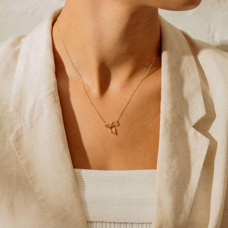 9ct Yellow Gold Infinity Bow Pendant - Necklace - Walker & Hall