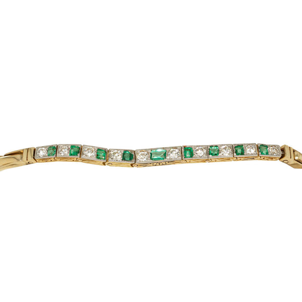 Vintage 9ct Yellow Gold and Platinum Emerald and Diamond Bracelet - Bracelet - Walker & Hall