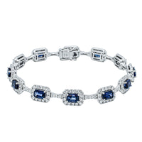 18ct White Gold 6.97ct Sapphire & Diamond Tennis Bracelet-Bracelet-Walker & Hall