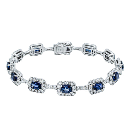 18ct White Gold 6.97ct Sapphire & Diamond Tennis Bracelet-Bracelet-Walker & Hall