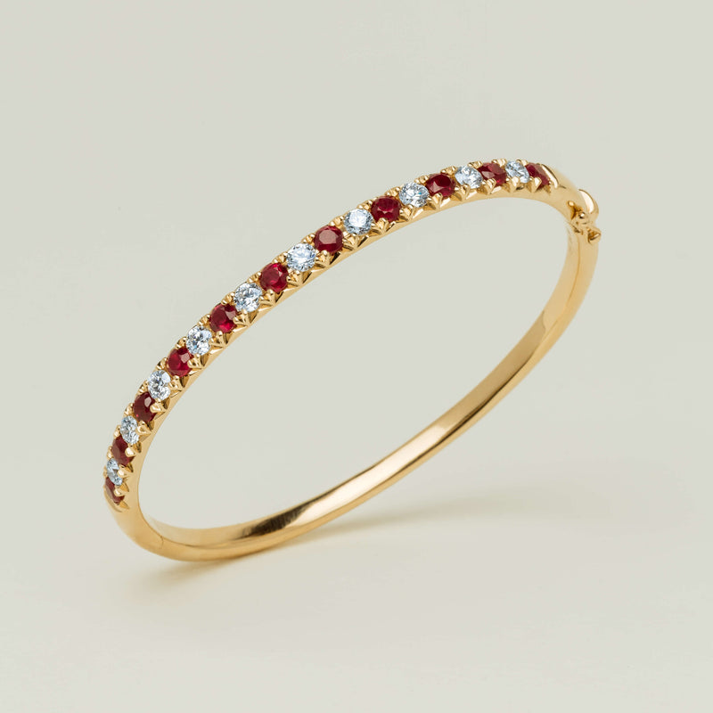 18ct Yellow Gold Ruby & Diamond Comet Bangle - Bracelet - Walker & Hall