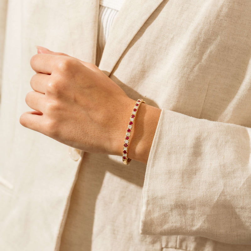 18ct Yellow Gold Ruby & Diamond Comet Bangle - Bracelet - Walker & Hall