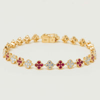18ct Yellow Gold 2.08ct Ruby & Diamond Quatrefoil Bracelet - Bracelet - Walker & Hall