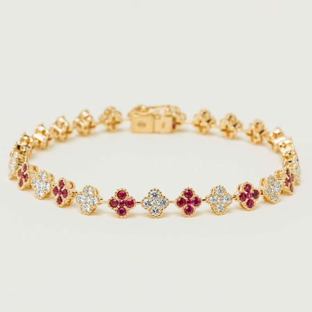 18ct Yellow Gold 2.08ct Ruby & Diamond Quatrefoil Bracelet - Bracelet - Walker & Hall