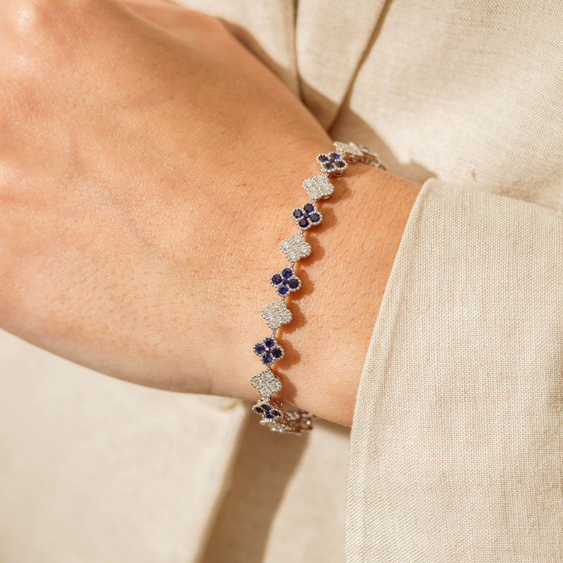 18ct White Gold 2.94ct Sapphire & Diamond Quatrefoil Bracelet - Bracelet - Walker & Hall