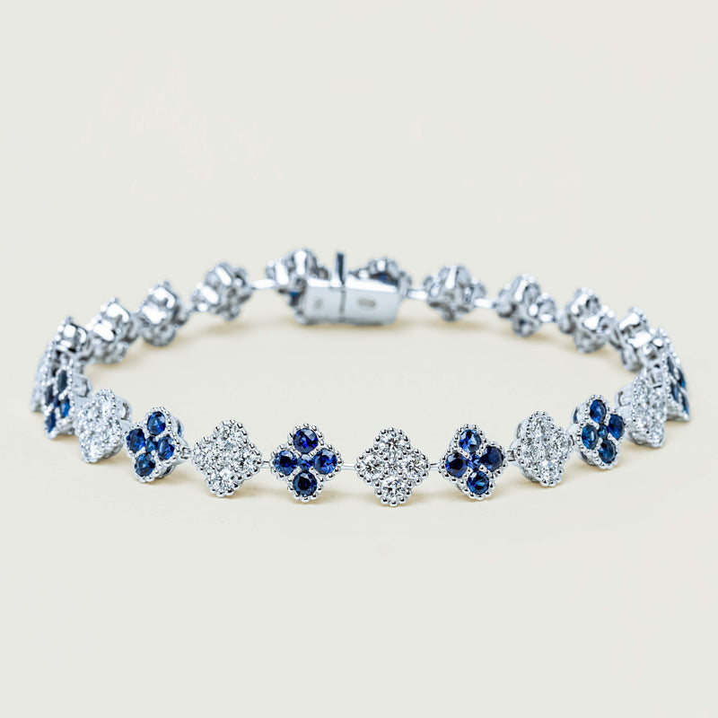 18ct White Gold 2.94ct Sapphire & Diamond Quatrefoil Bracelet - Bracelet - Walker & Hall