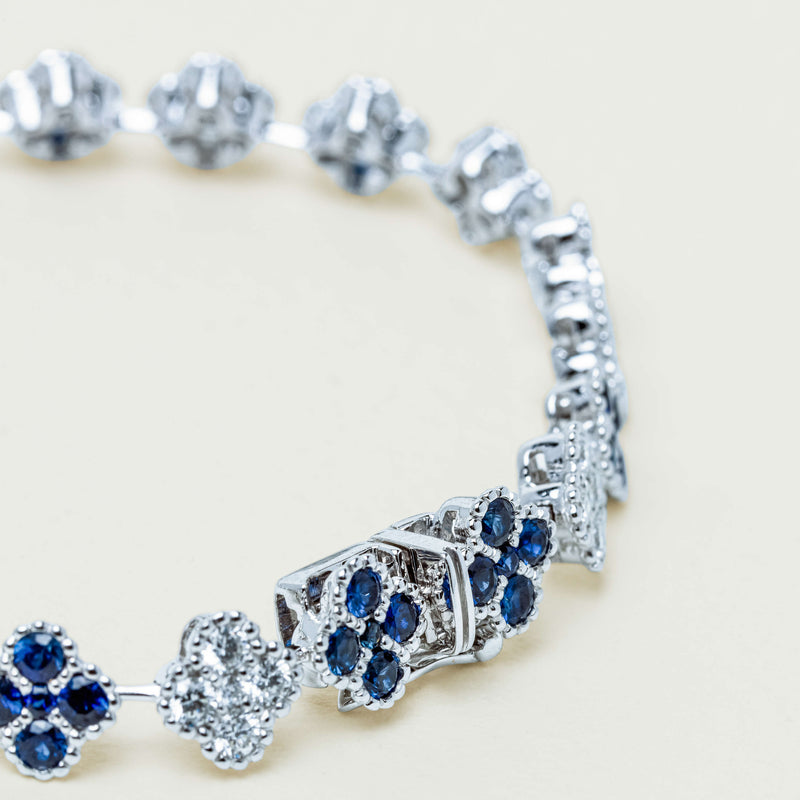 18ct White Gold 2.94ct Sapphire & Diamond Quatrefoil Bracelet - Bracelet - Walker & Hall