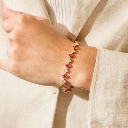 18ct Yellow Gold 2.08ct Ruby & Diamond Quatrefoil Bracelet - Bracelet - Walker & Hall