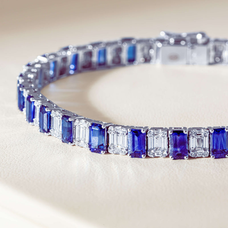 18ct White Gold 9.14ct Sapphire & Diamond Bracelet - Bracelet - Walker & Hall