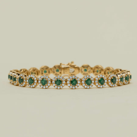 18ct Yellow Gold 3.04ct Emerald & Diamond Eclipse Bracelet - Bracelet - Walker & Hall