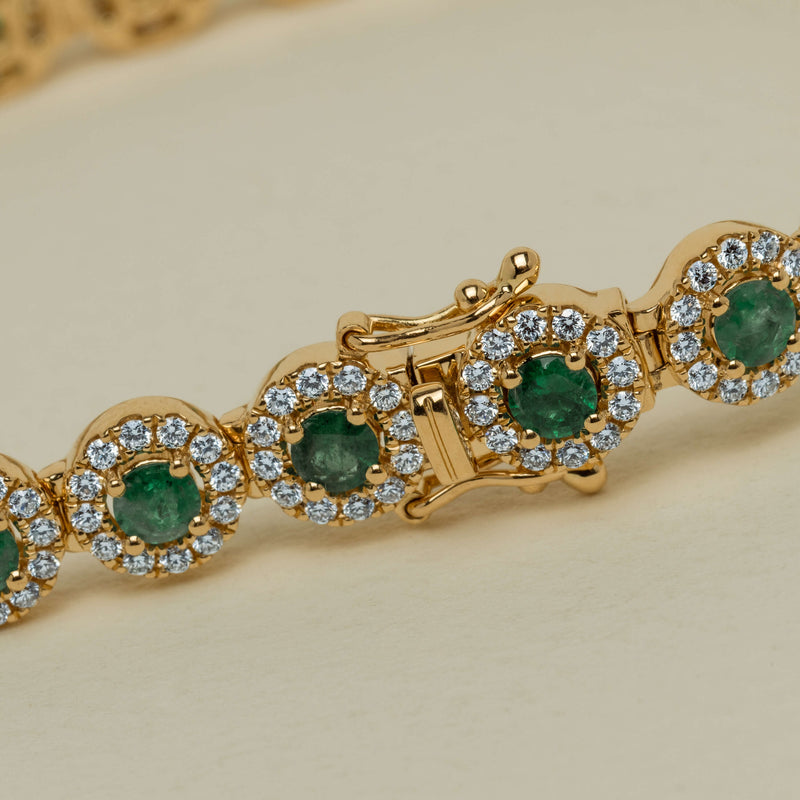 18ct Yellow Gold 3.04ct Emerald & Diamond Eclipse Bracelet - Bracelet - Walker & Hall