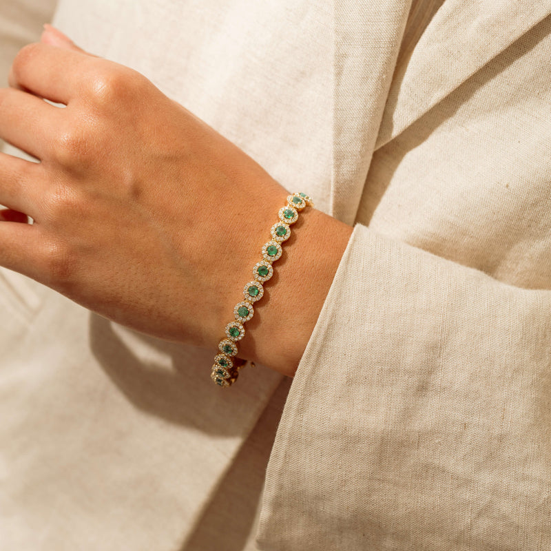 18ct Yellow Gold 3.04ct Emerald & Diamond Eclipse Bracelet - Bracelet - Walker & Hall