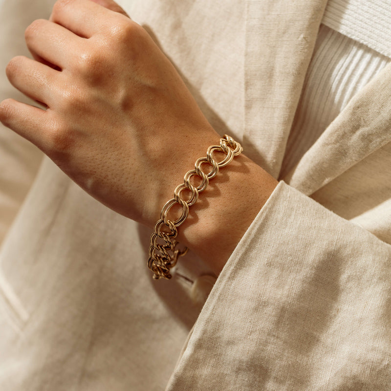 Vintage 9ct Yellow Gold Open Double Curb Link Bracelet - Bracelet - Walker & Hall